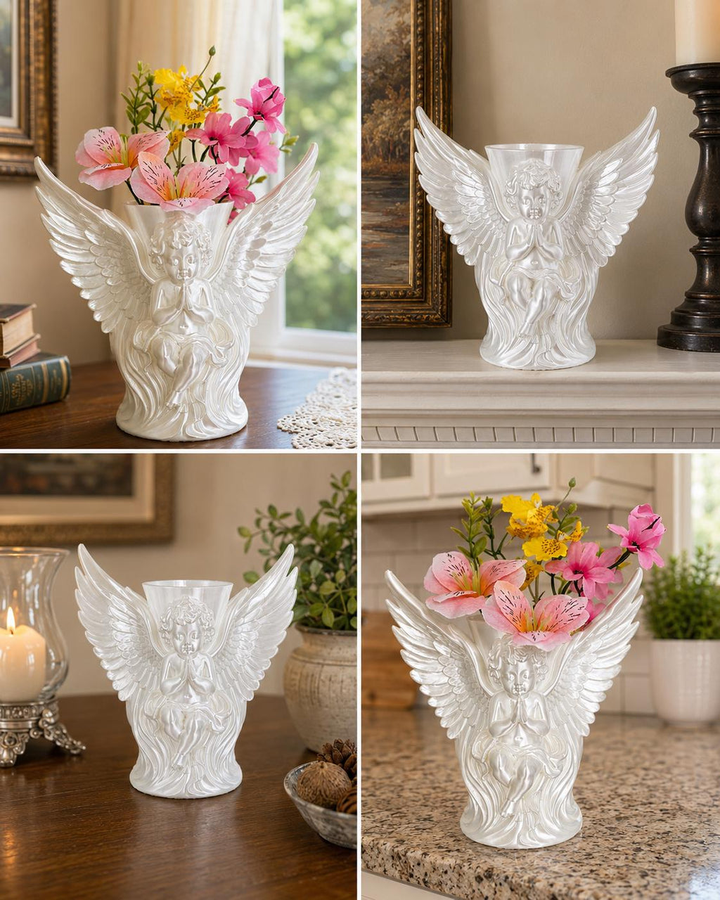 Cherub Wings White Silk Vase