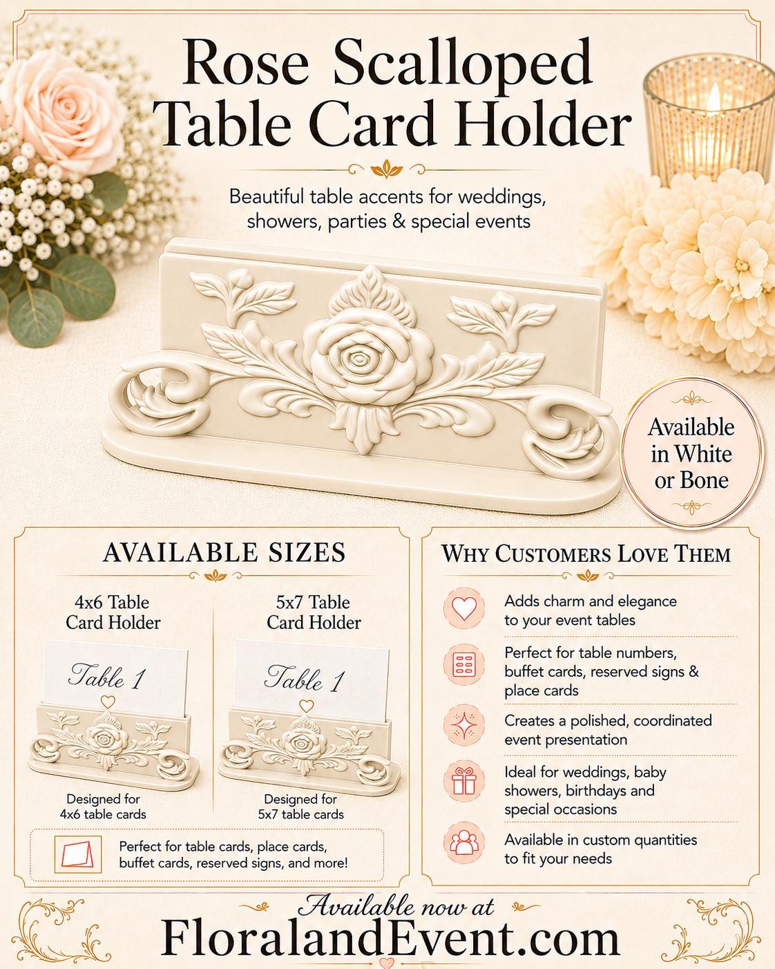 Rose Scalloped Table Card Holder