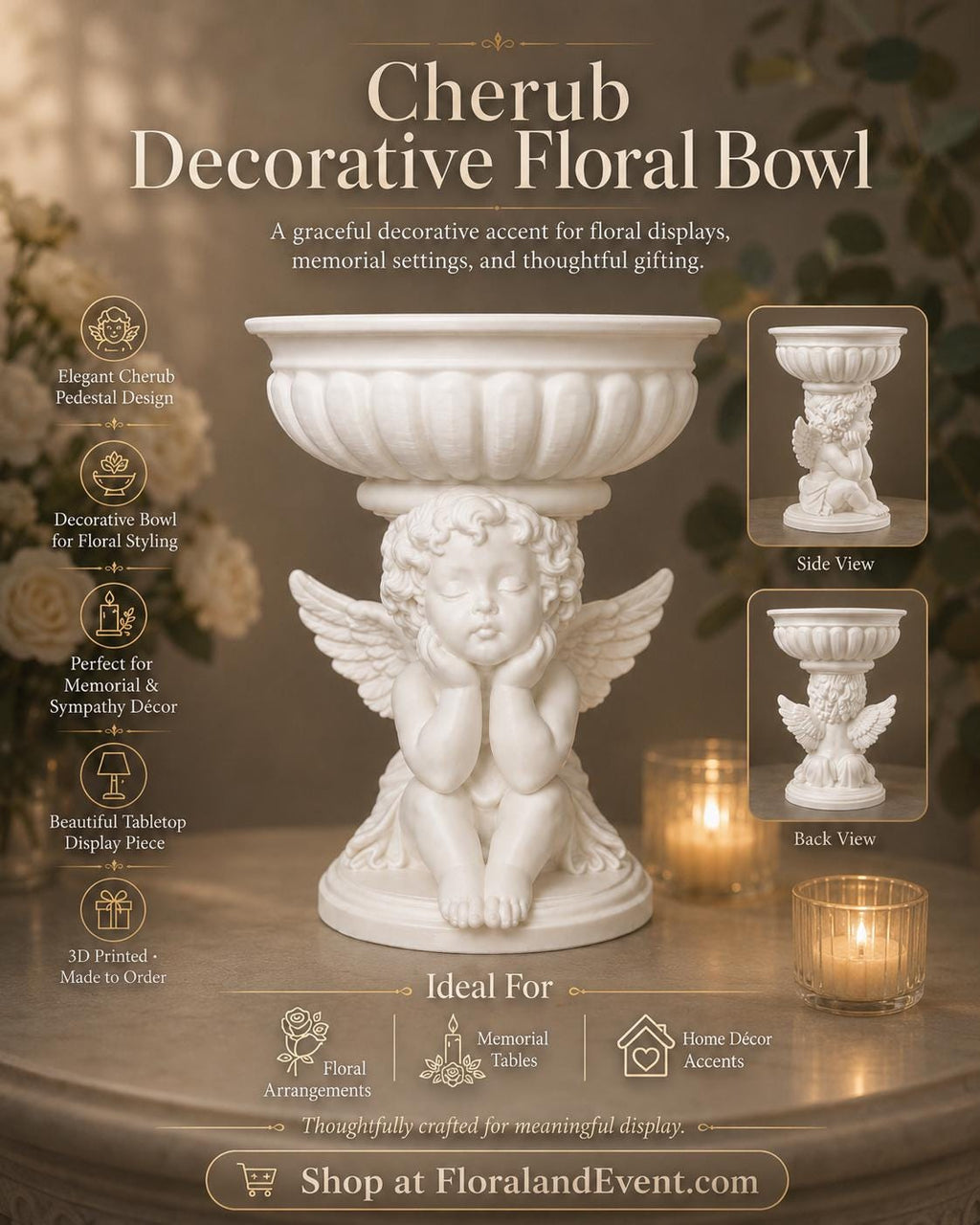 Cherub Angelic Floral Bowl Centerpiece