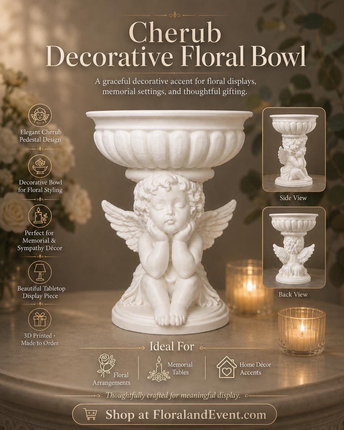 Cherub Angelic Floral Bowl Centerpiece