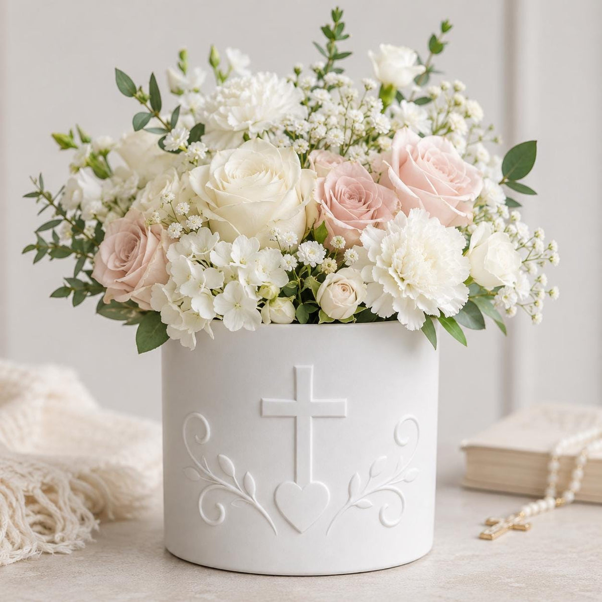 White Cross Floral Holder