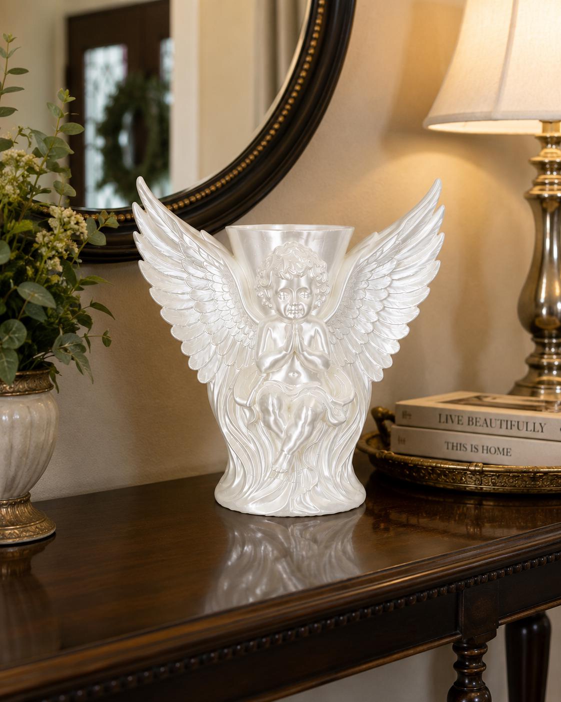 Cherub Wings White Silk Vase