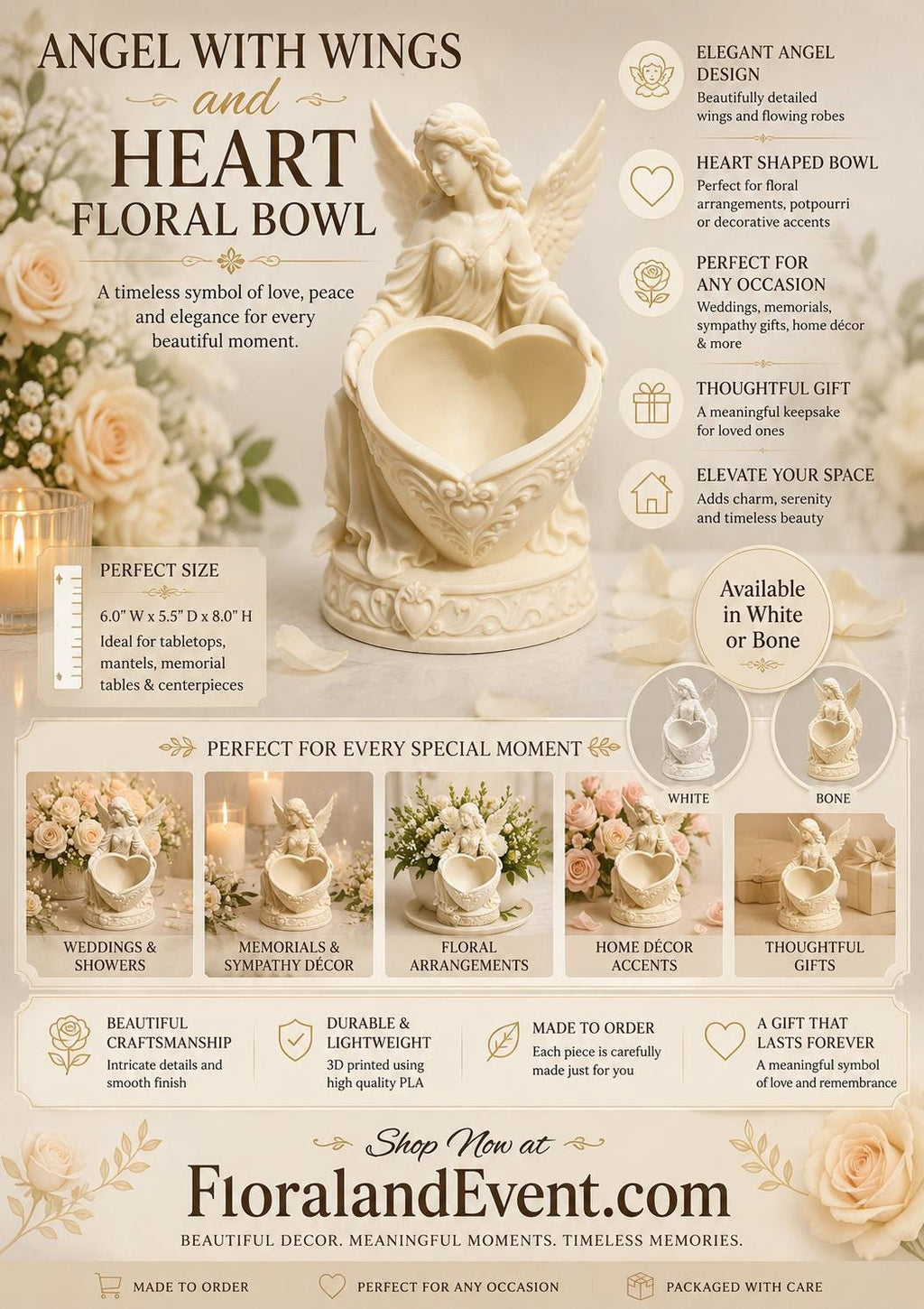Heart Floral Bowl with Angel Wings