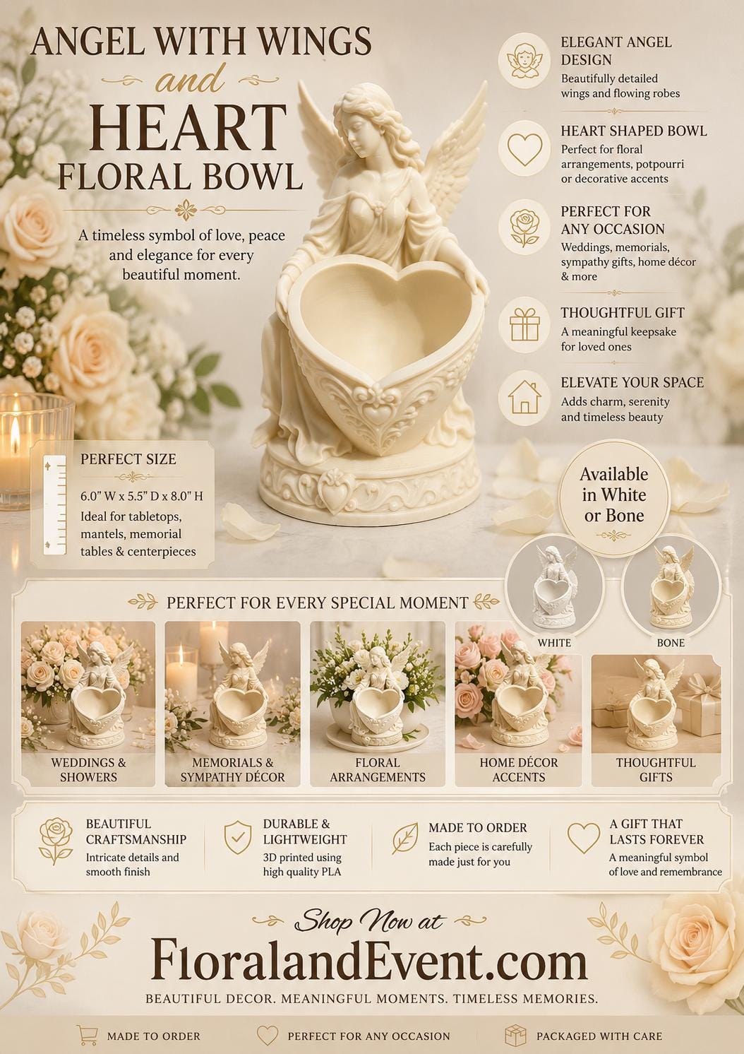Heart Floral Bowl with Angel Wings