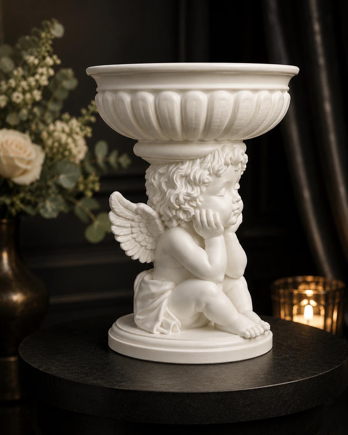 Cherub Angelic Floral Bowl Centerpiece