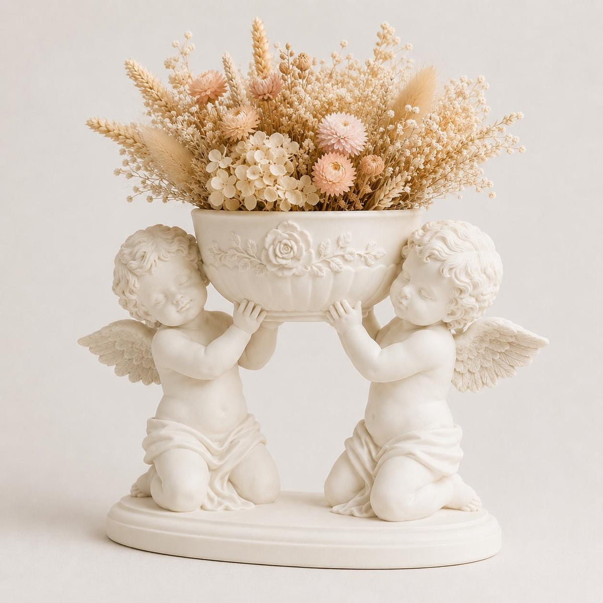 Double Cherub Floral Bowl Centerpiece