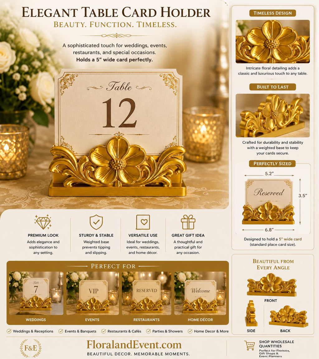 Gold Floral Table Card Holder