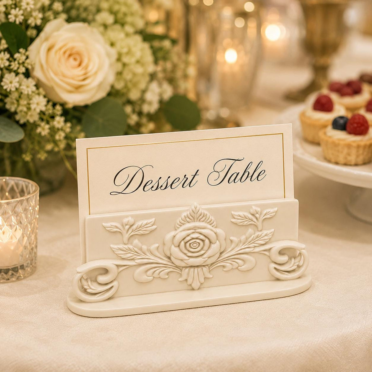 Rose Scalloped Table Card Holder