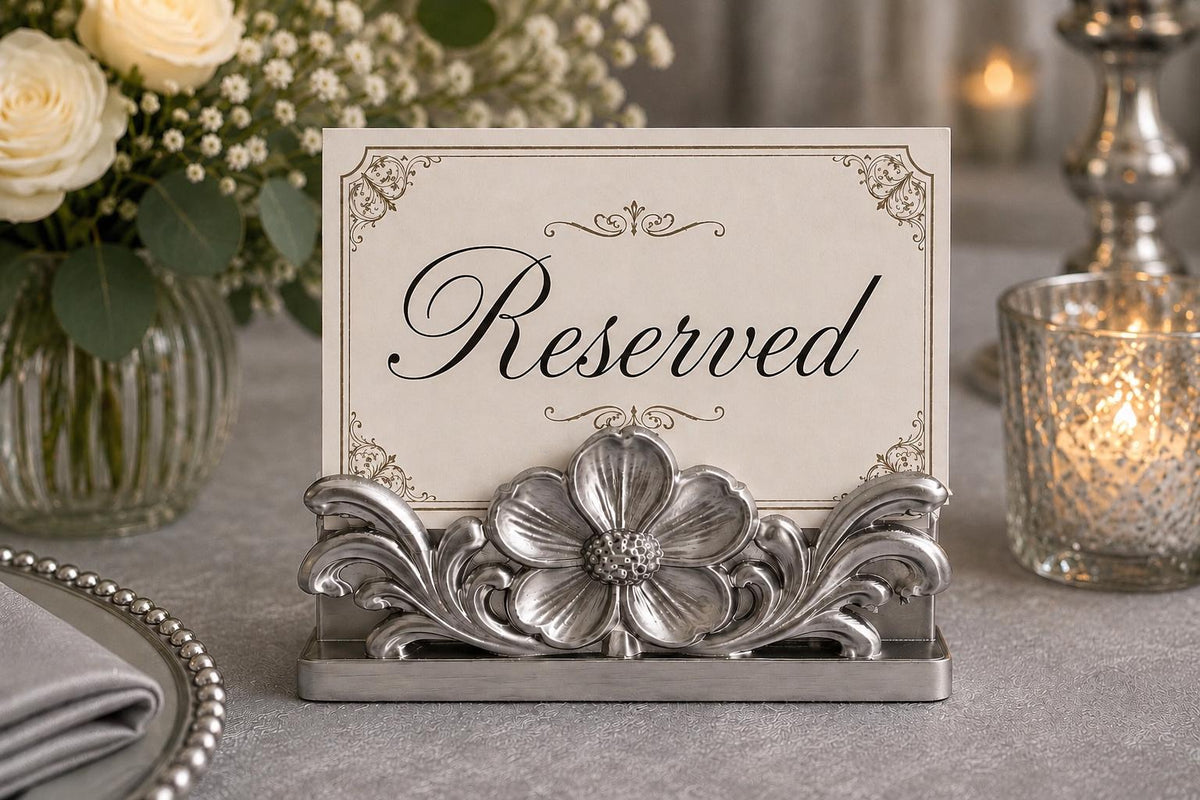Silver Floral Table Card Holder