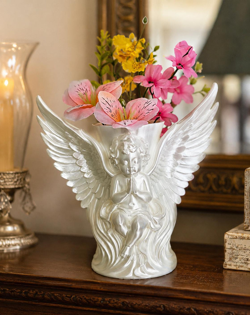 Cherub Wings White Silk Vase