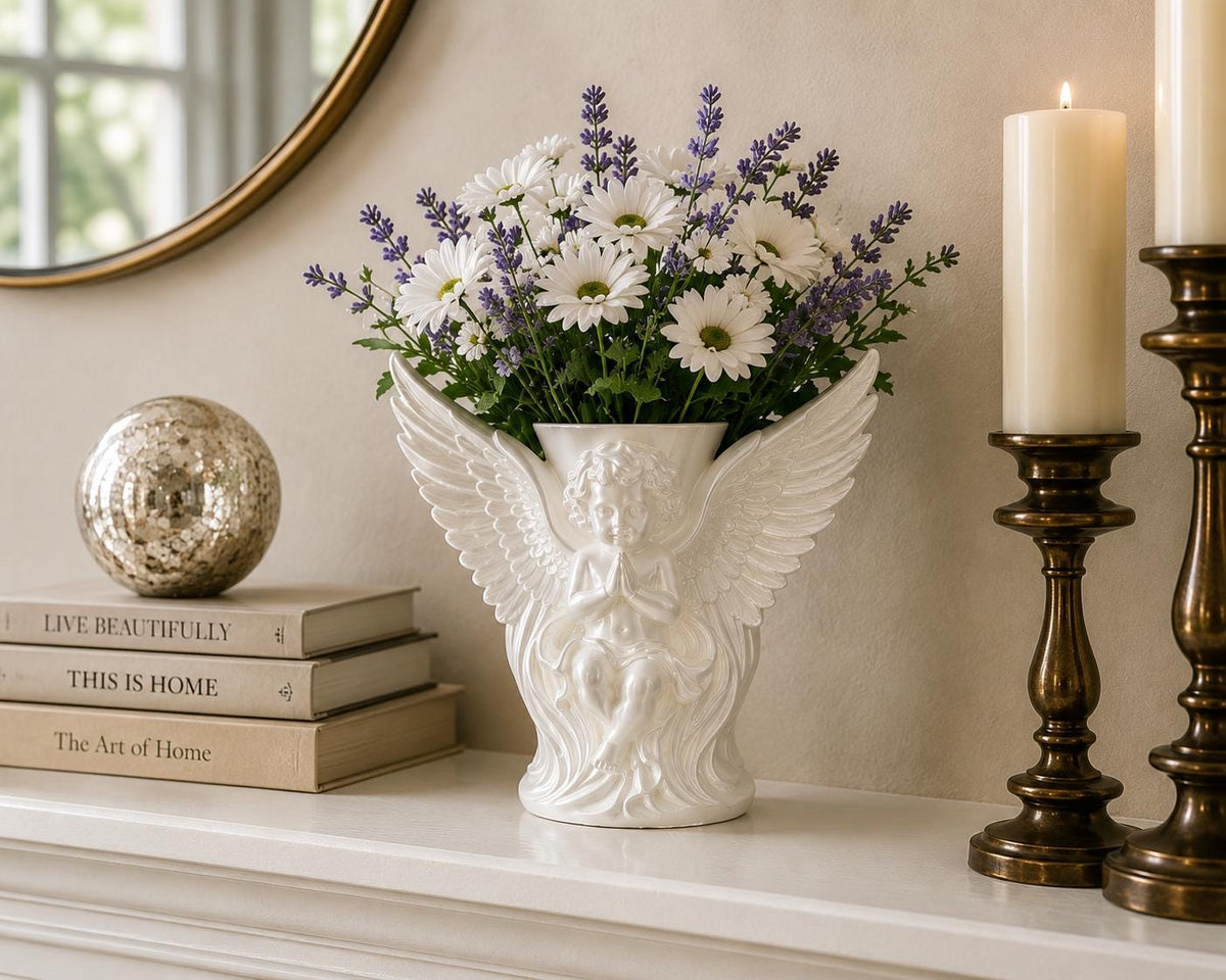 Cherub Wings White Silk Vase