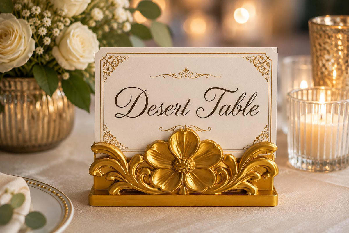 Gold Floral Table Card Holder