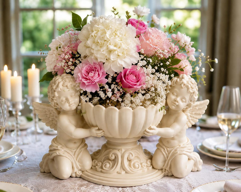 Cherub Wings White Silk Vase