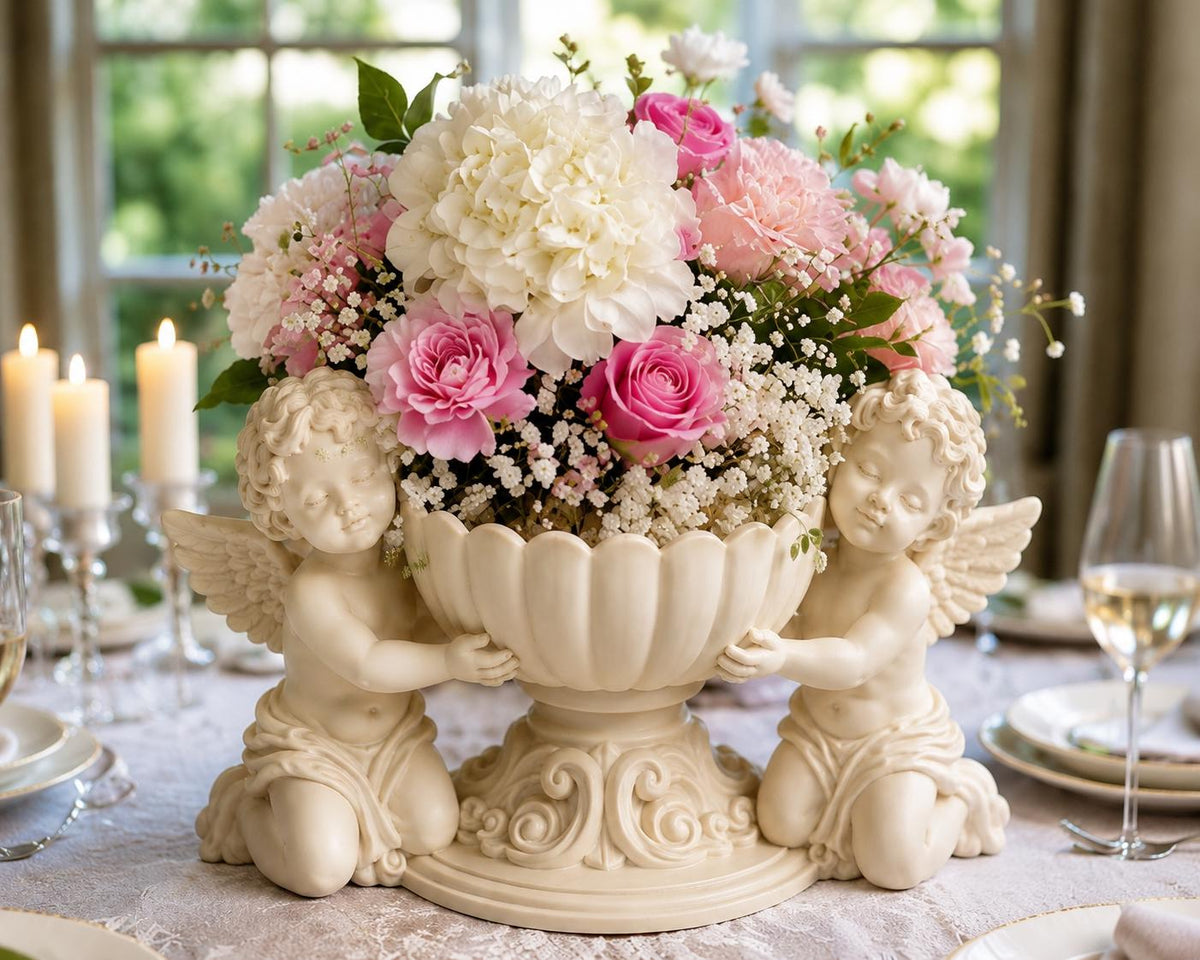 Cherub Wings White Silk Vase