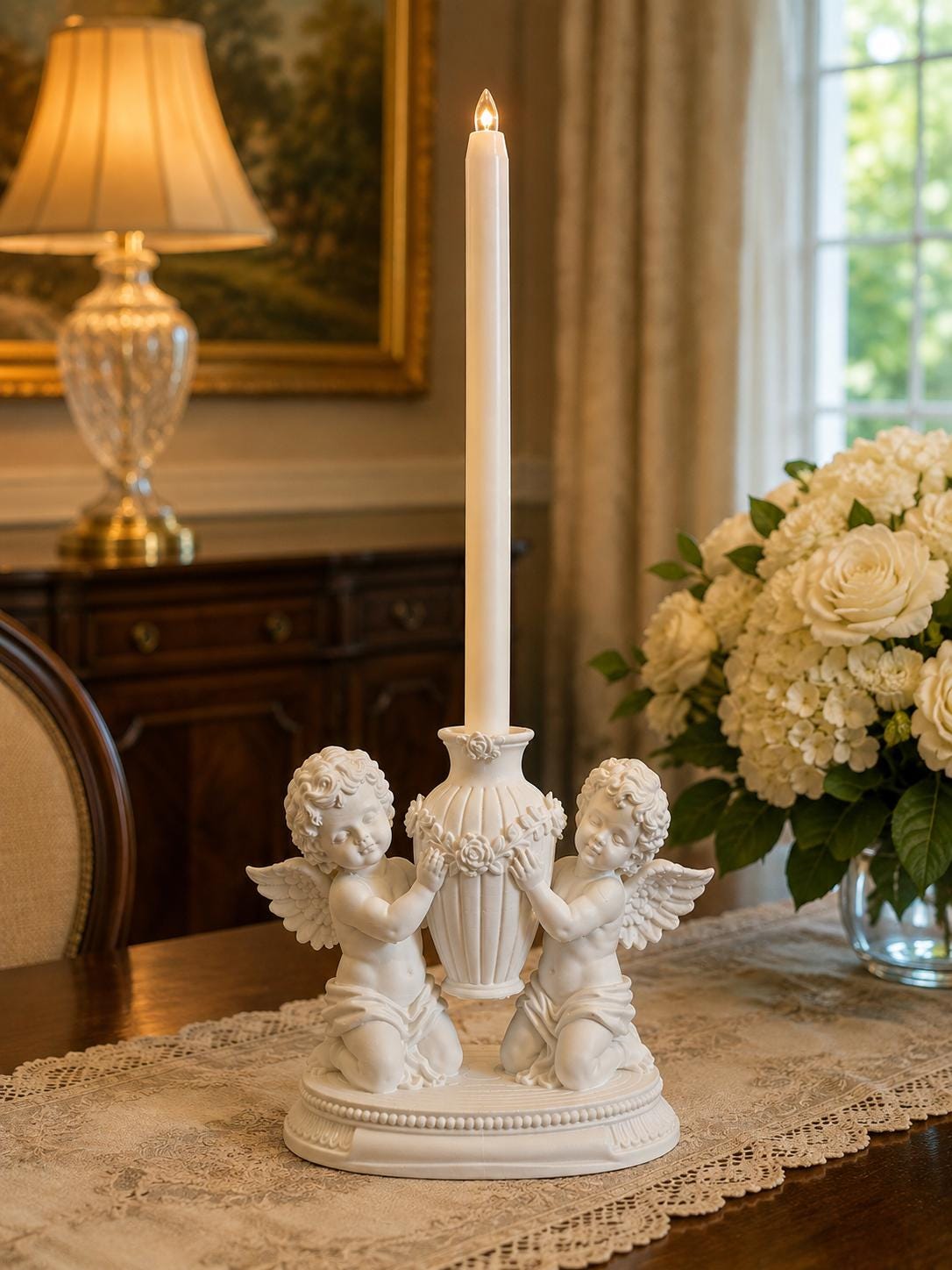 Cherub LED Taper Candle Holder