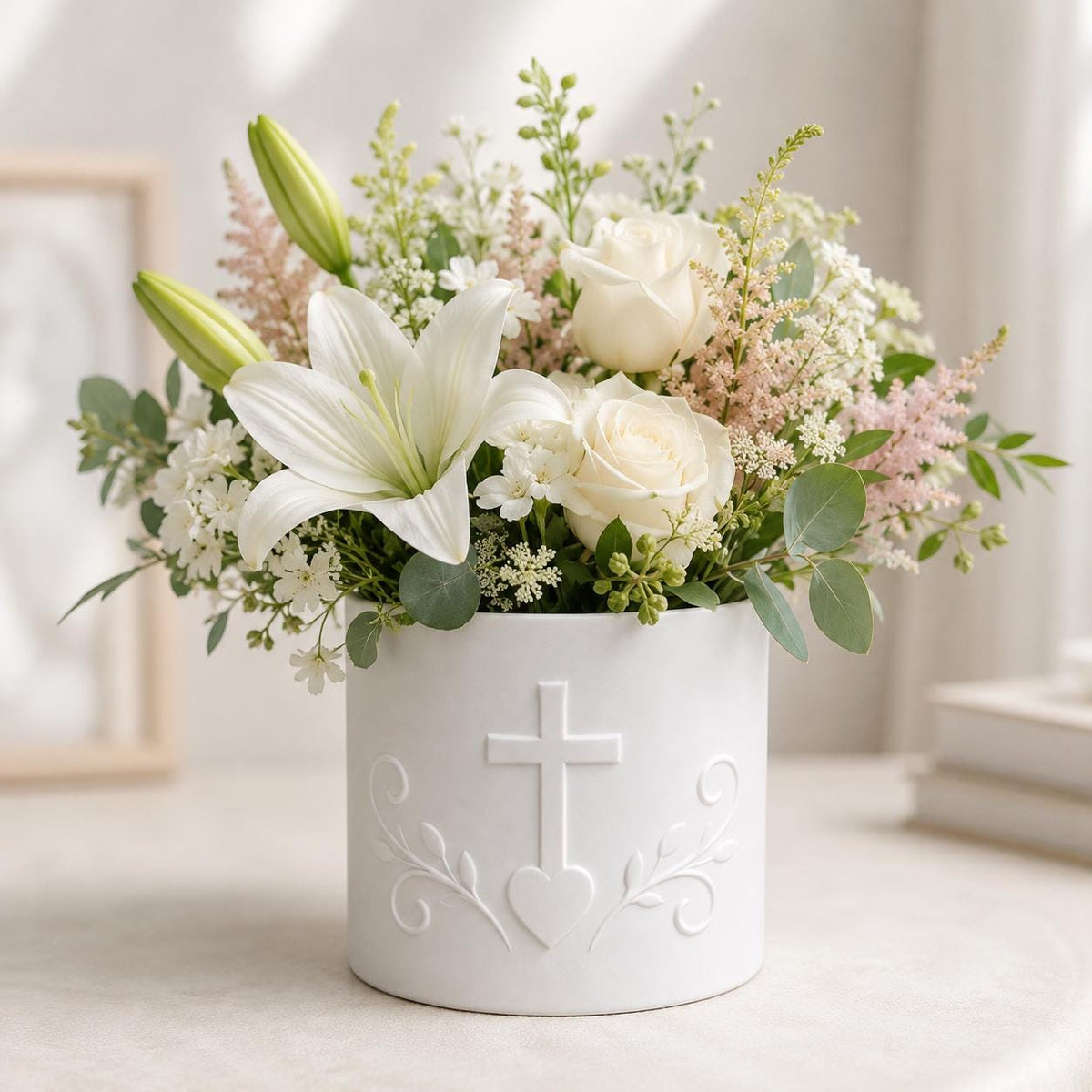 White Cross Floral Holder