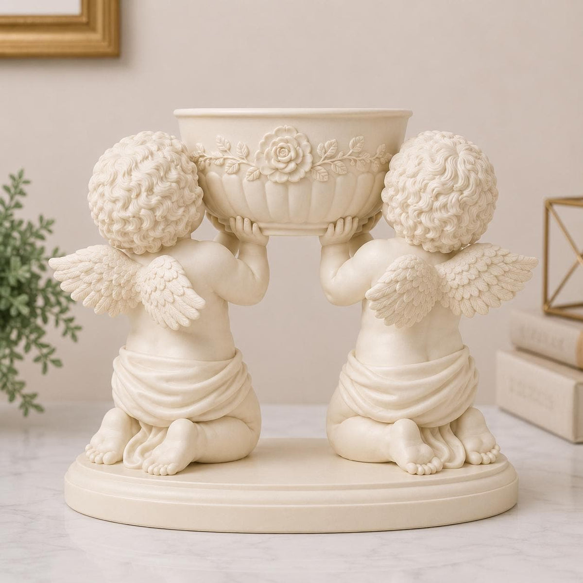 Double Cherub Floral Bowl Centerpiece