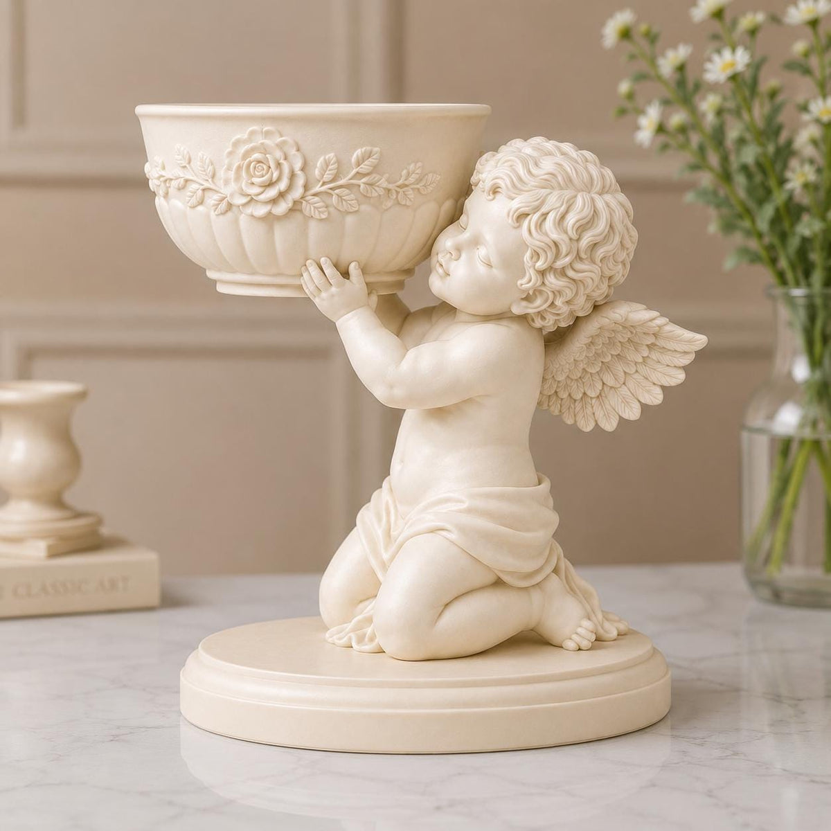 Single Cherub Floral Bowl Centerpiece