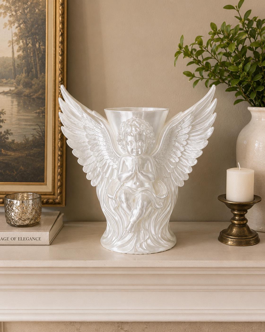 Cherub Wings White Silk Vase