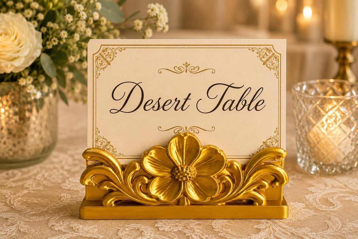 Gold Floral Table Card Holder