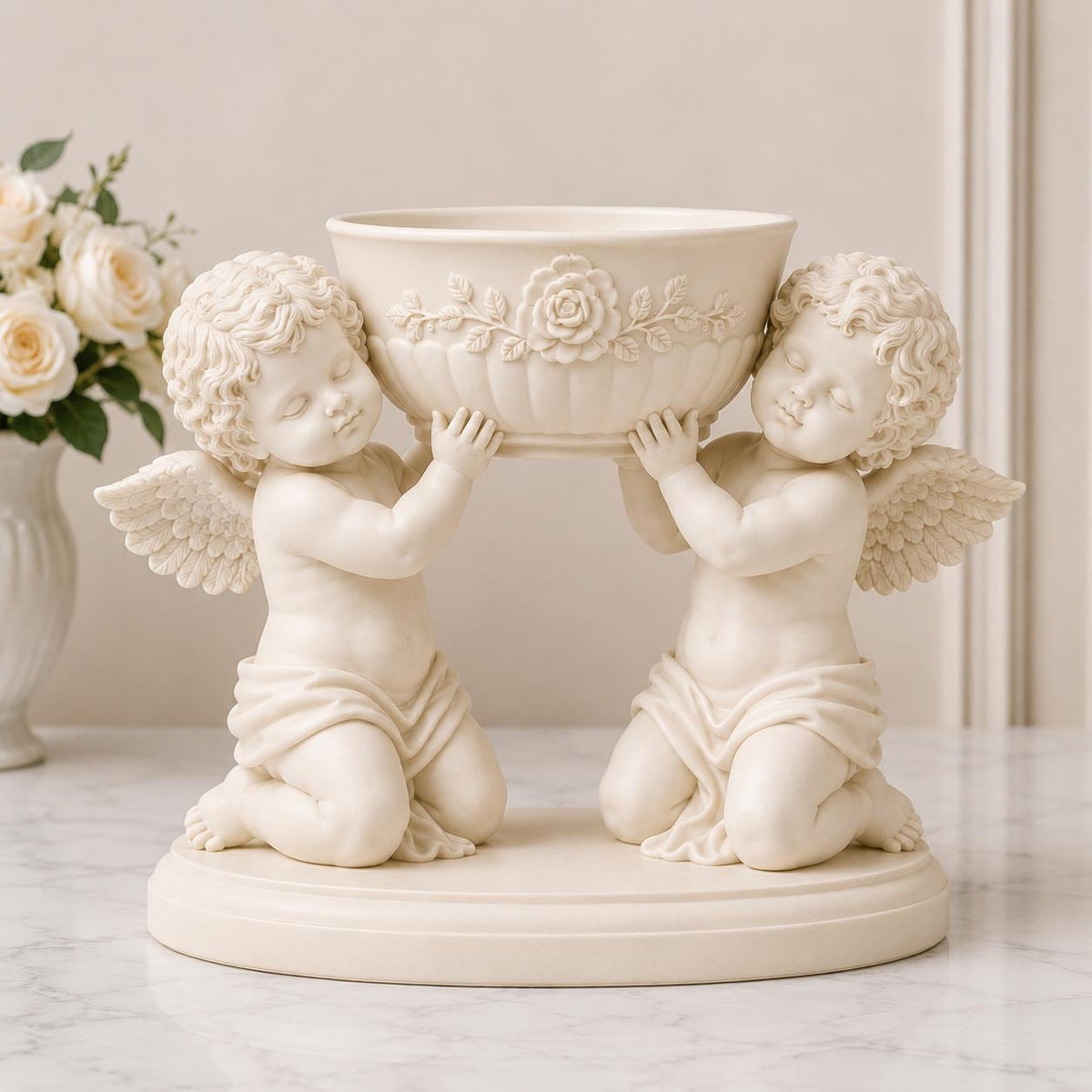 Double Cherub Floral Bowl Centerpiece