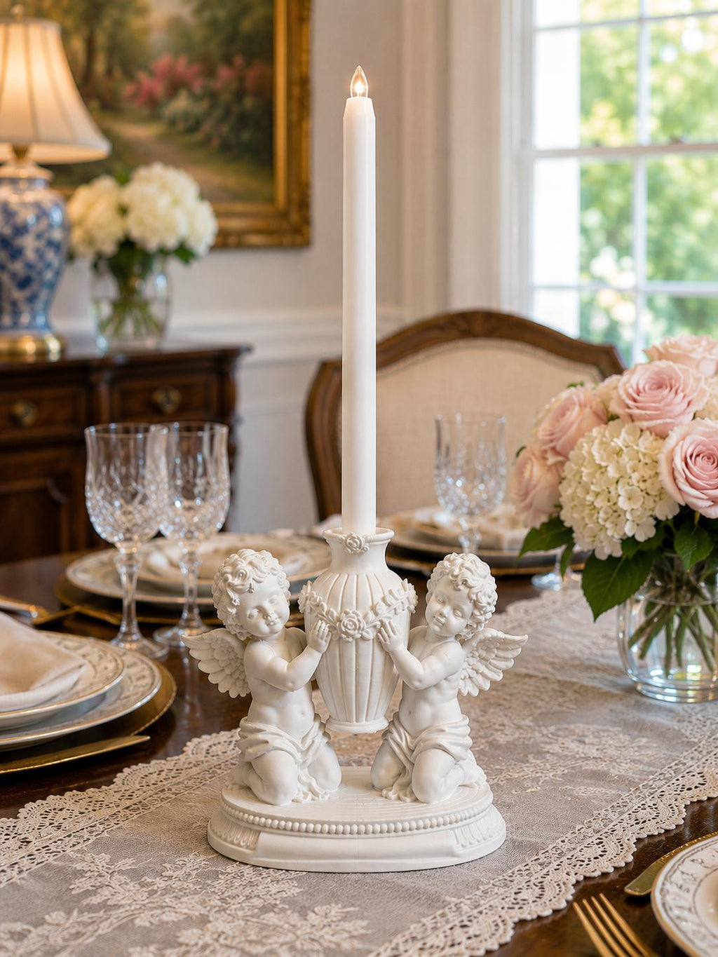 Cherub LED Taper Candle Holder