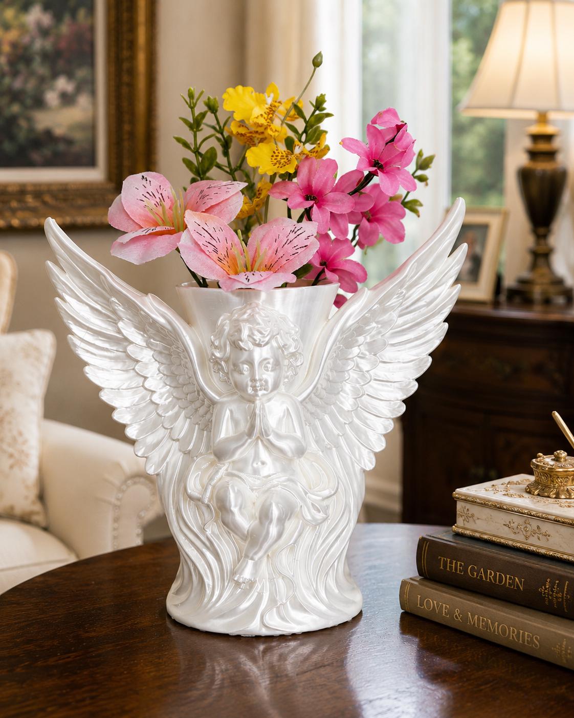 Cherub Wings White Silk Vase