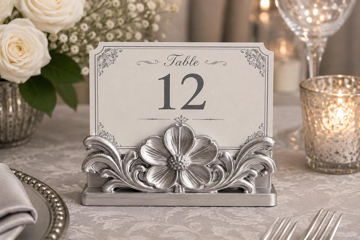 Silver Floral Table Card Holder