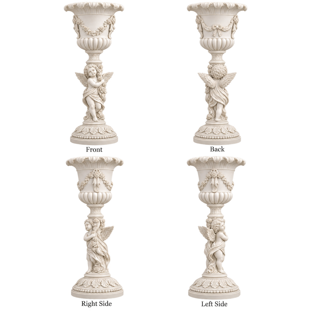Cherub Pedestal Vase with Rose Details – 9.25″