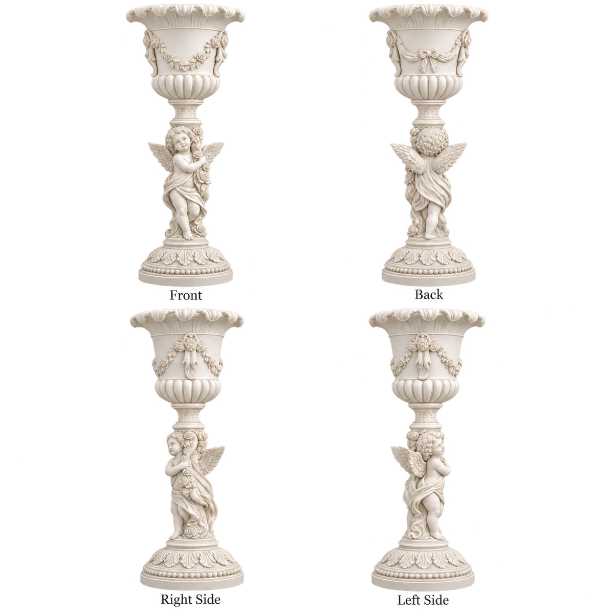 Cherub Pedestal Vase with Rose Details – 9.25″