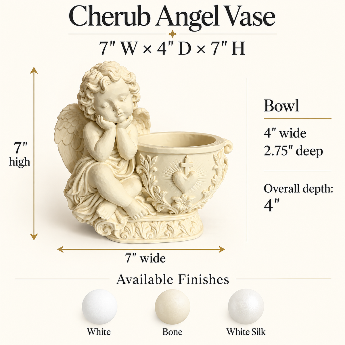 Cherub Angel Vase with Heart & Cross
