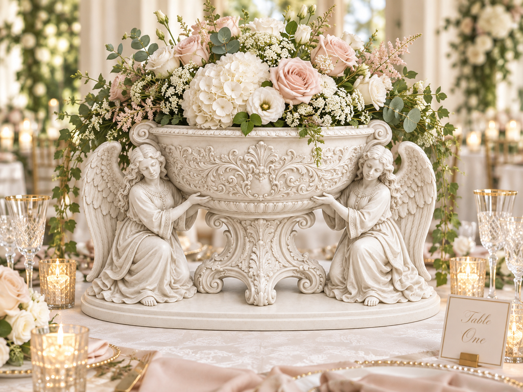 Double Angel Floral Centerpiece Vase