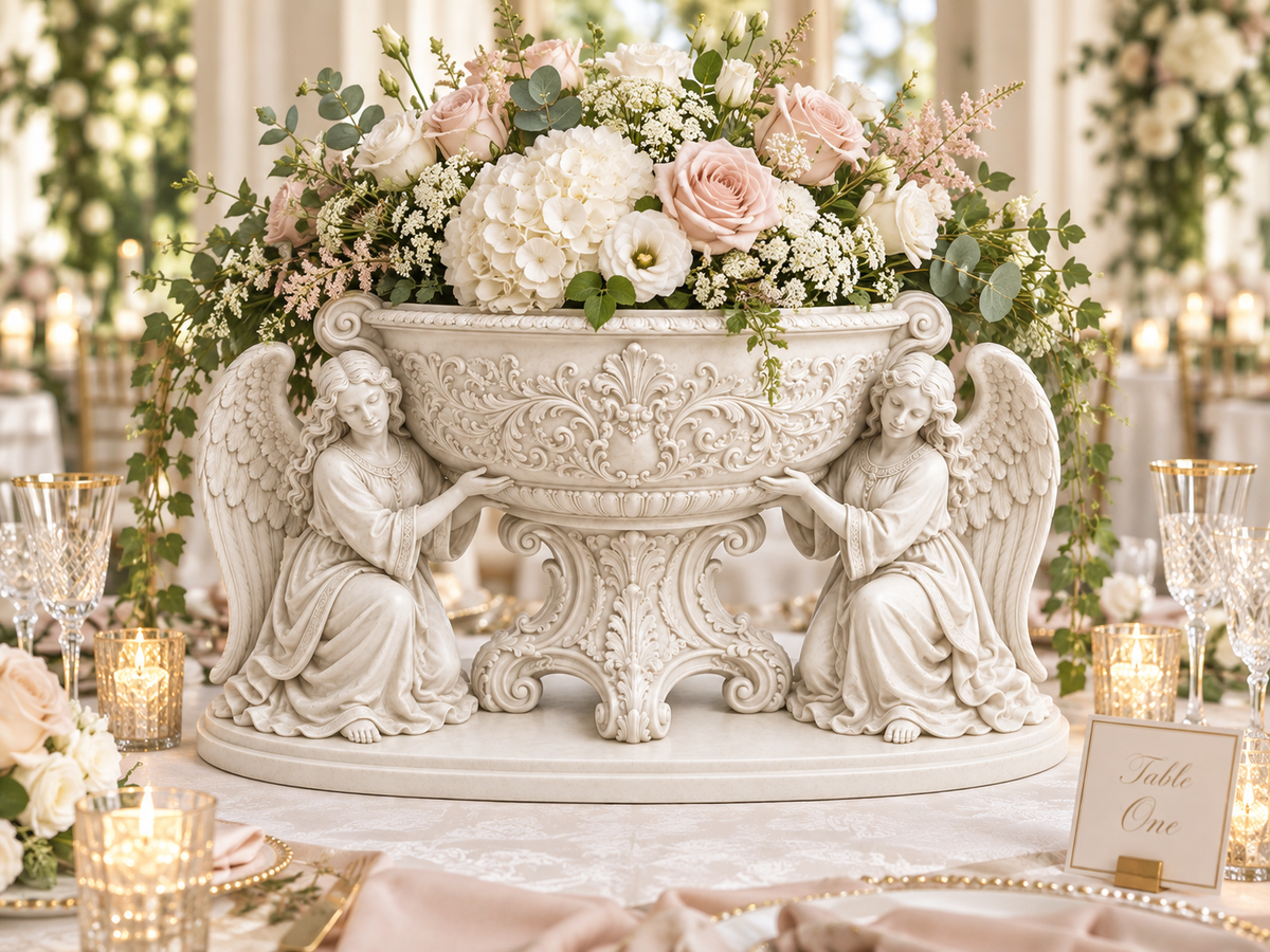 Double Angel Floral Centerpiece Vase