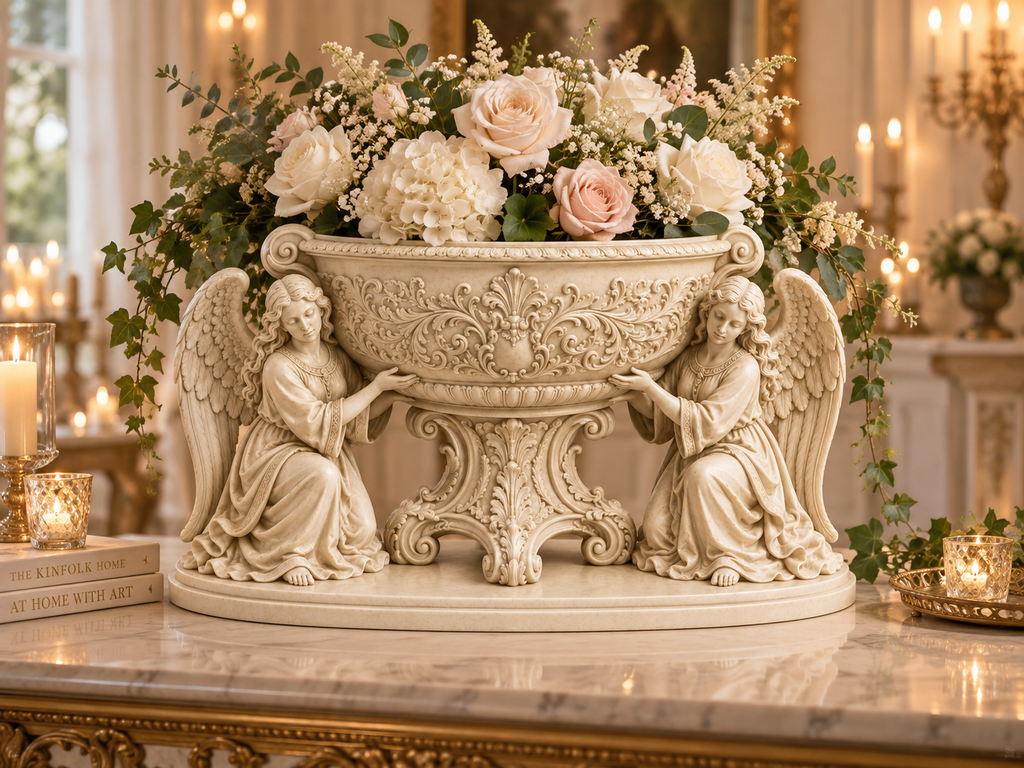 Double Angel Floral Centerpiece Vase