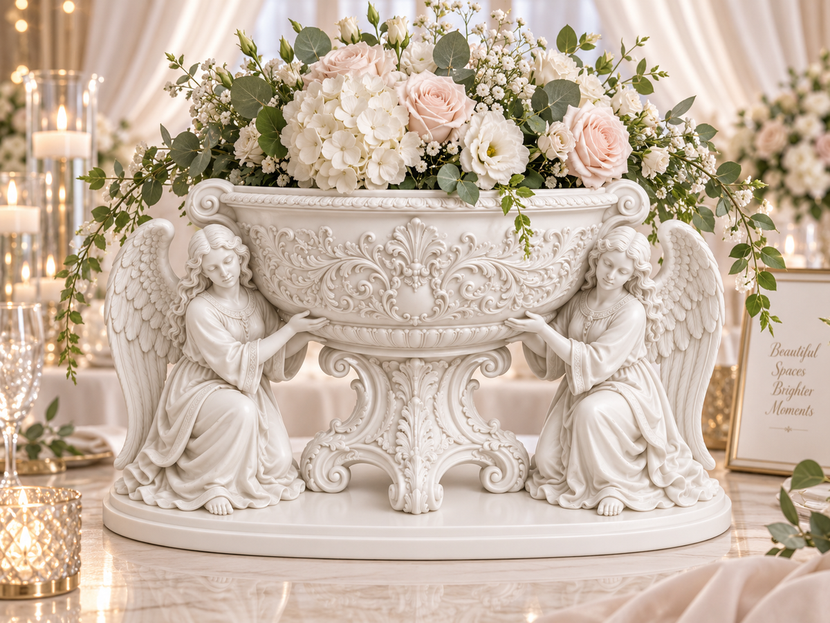 Double Angel Floral Centerpiece Vase