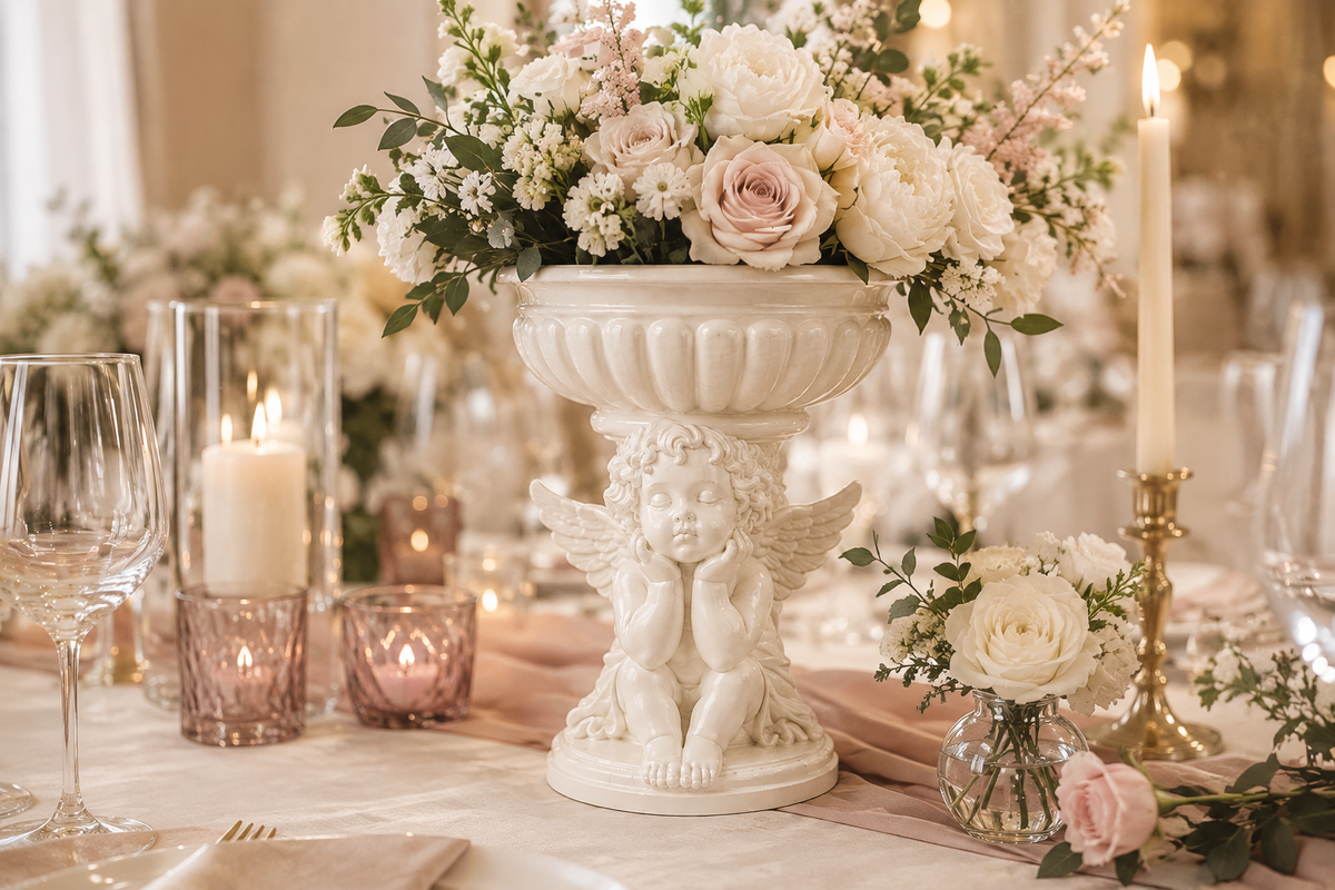 Cherub Angelic Floral Bowl Centerpiece