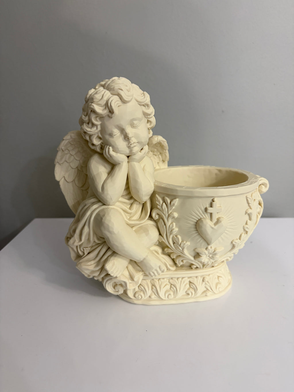 Cherub Angel Vase with Heart & Cross