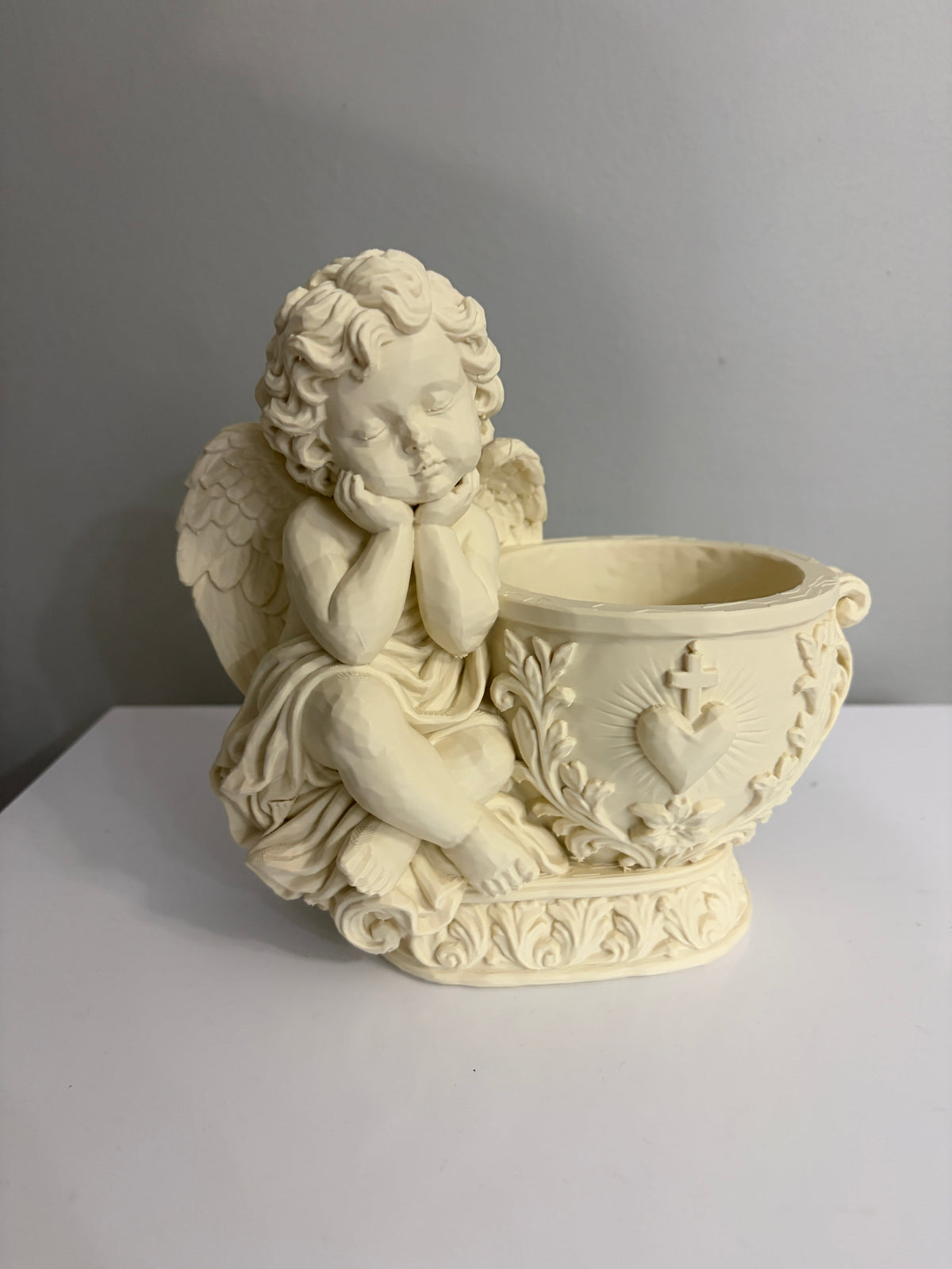 Cherub Angel Vase with Heart & Cross