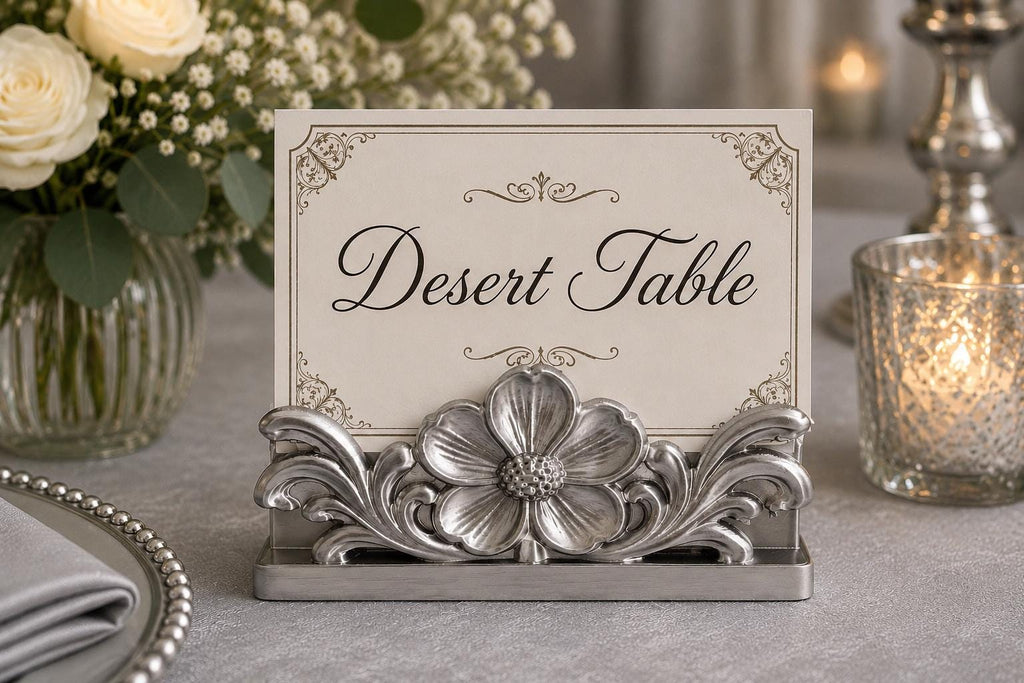 Silver Floral Table Card Holder