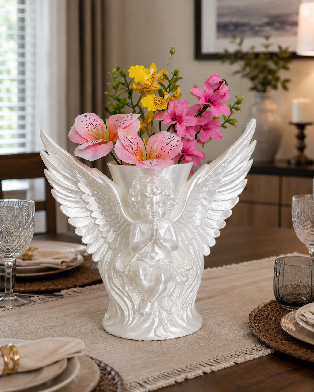 Cherub Wings White Silk Vase