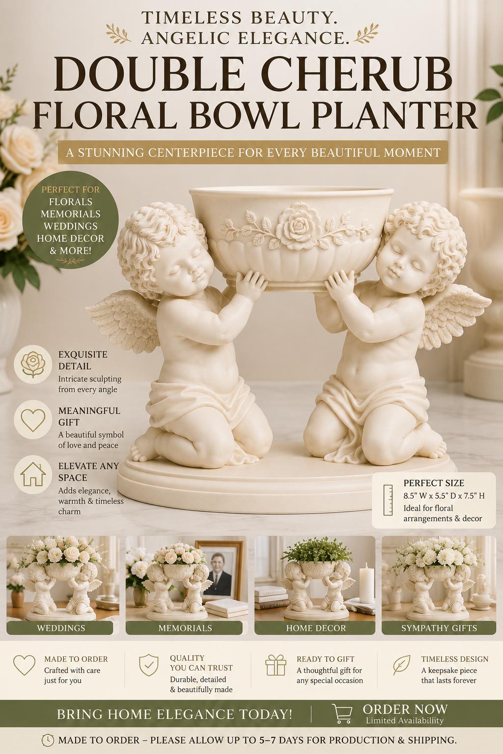Double Cherub Floral Bowl Centerpiece
