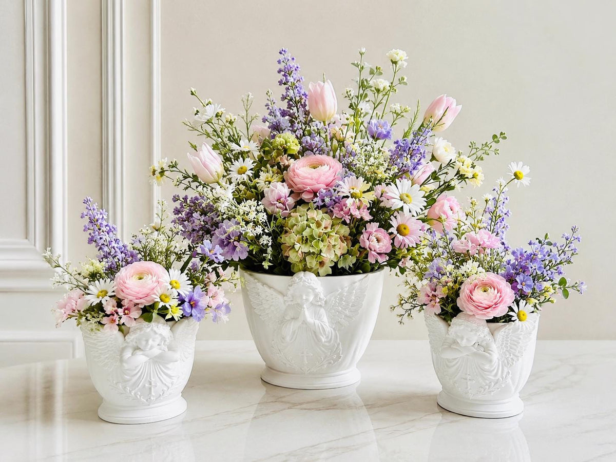 3-Piece Cherub Angel Floral Holder Set