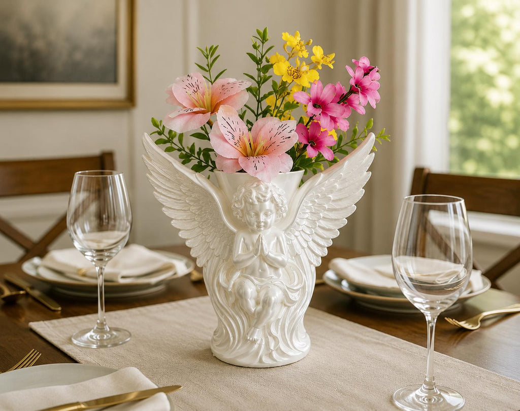 Cherub Wings White Silk Vase