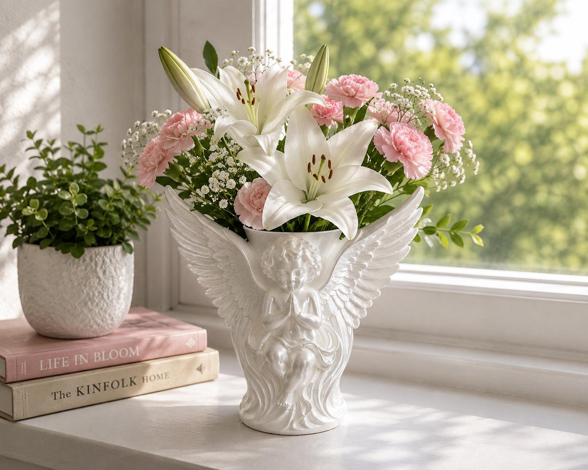 Cherub Wings White Silk Vase