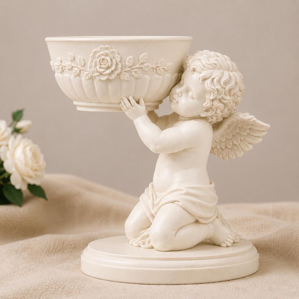 Single Cherub Floral Bowl Centerpiece