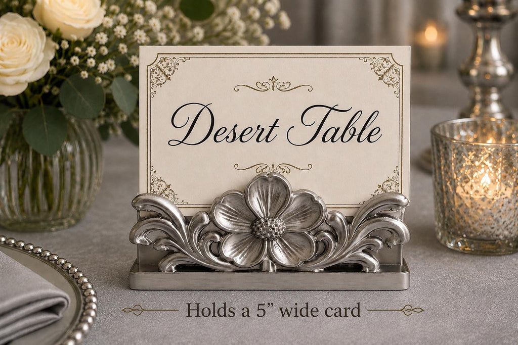 Silver Floral Table Card Holder