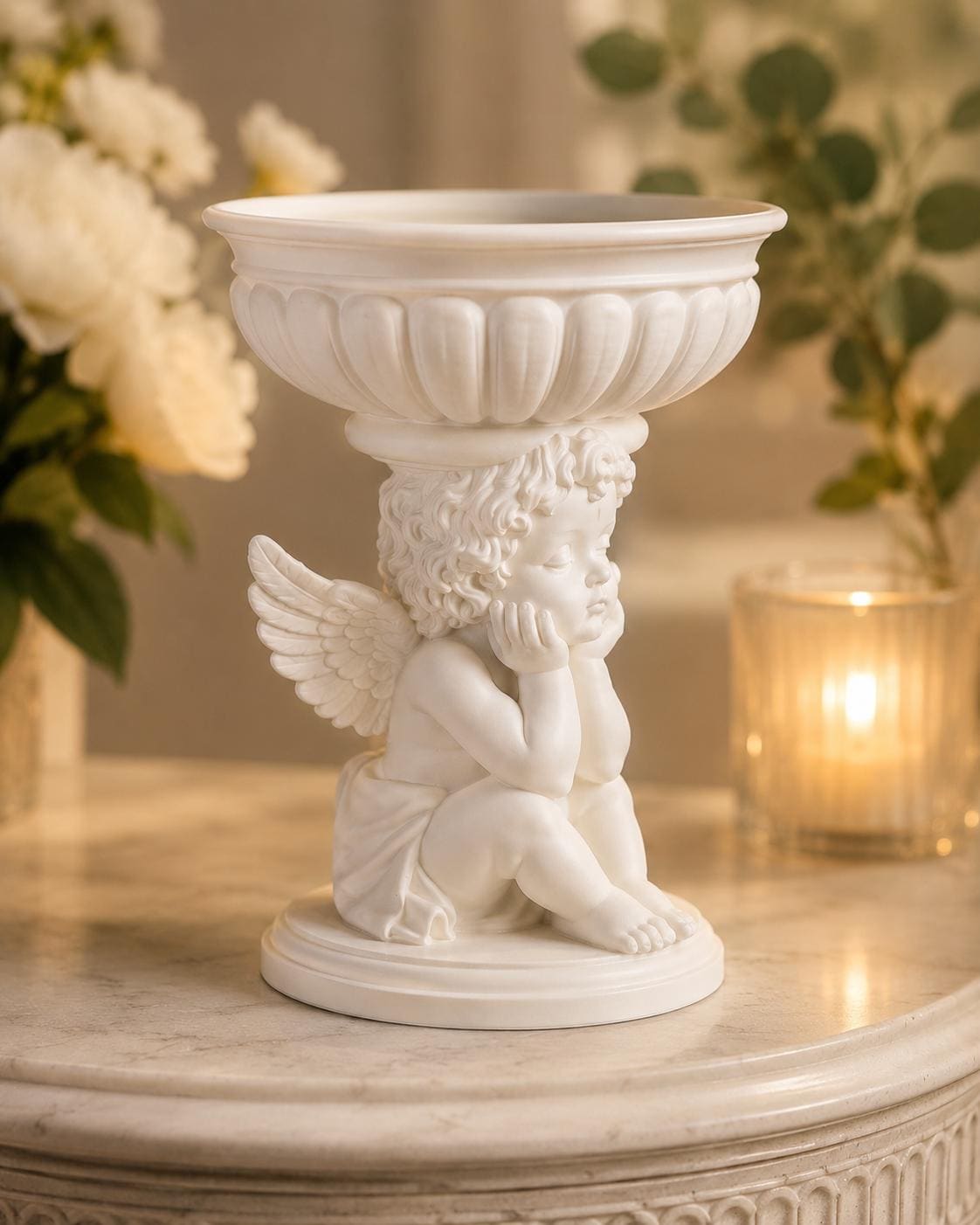 Cherub Angelic Floral Bowl Centerpiece