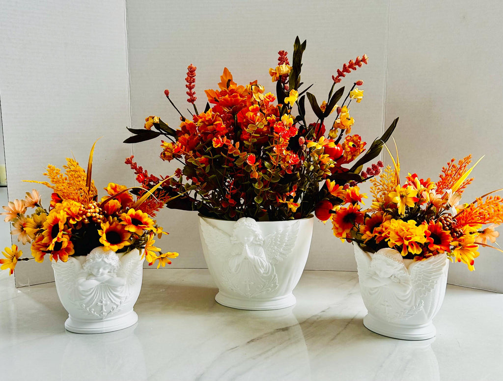 3-Piece Cherub Angel Floral Holder Set