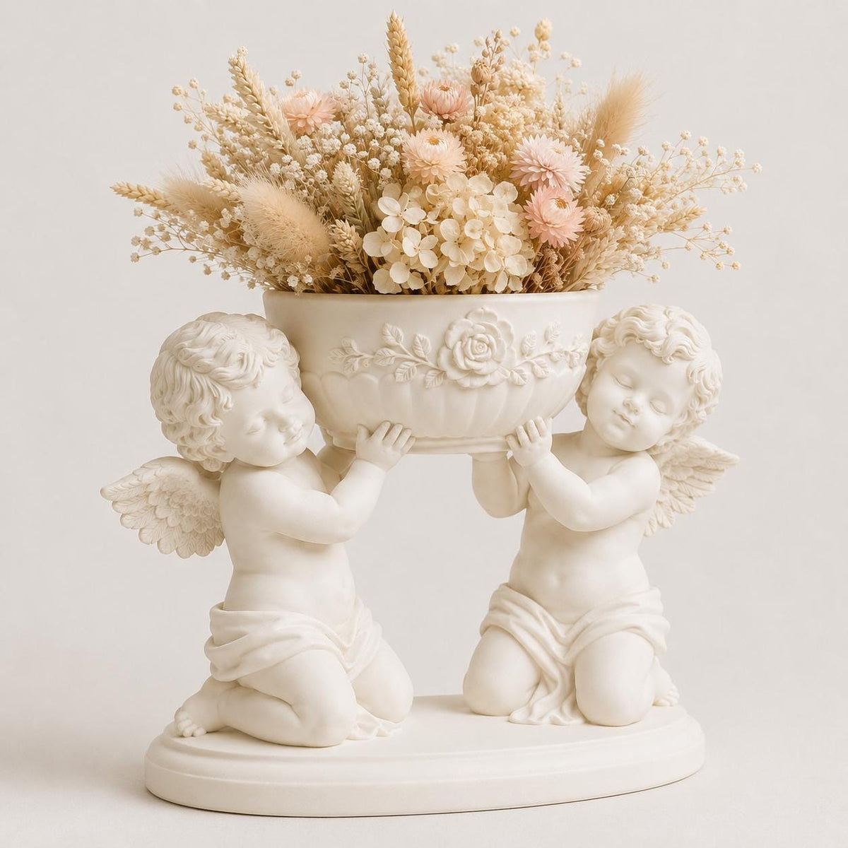 Double Cherub Floral Bowl Centerpiece