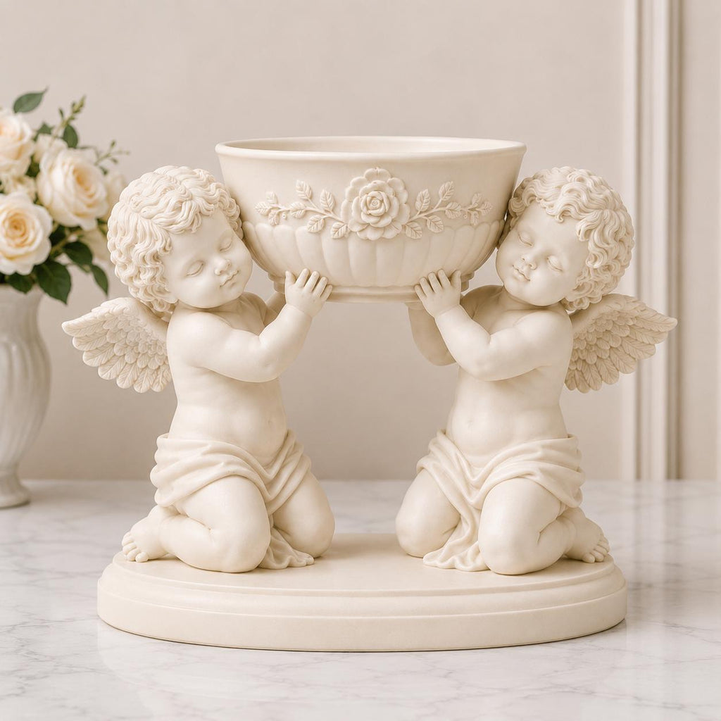 Double Cherub Floral Bowl Centerpiece